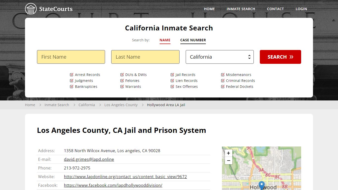 Hollywood Area LA Jail Inmate Records Search, California - StateCourts